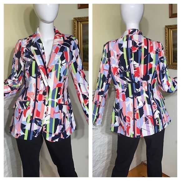 NWT DG2 Diane Gilman Fitted Single Breasted Multi Coloured Jacket - Picture 1 of 16